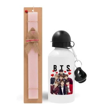 BTS hearts, Easter Set, metallic aluminum bottle (500ml) & aromatic flat Easter candle (30cm) (PINK)
