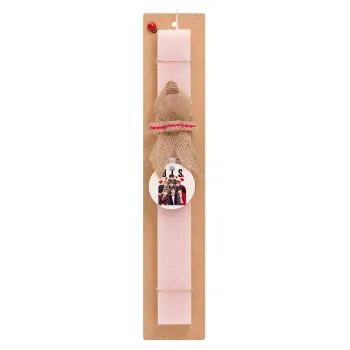 BTS hearts, Πασχαλινή Λαμπάδα με ξύλινο μπρελόκ & κερί αρωματικό πλακέ (30cm) (ΡΟΖ)