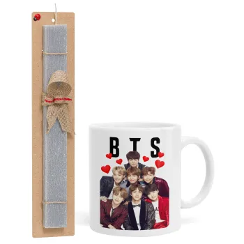 BTS hearts, Πασχαλινή Λαμπάδα με Κούπα κεραμική (330ml) & κερί αρωματικό πλακέ (30cm) (ΓΚΡΙ)