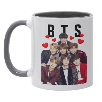 BTS hearts, Κούπα χρωματιστή γκρι, κεραμική, 330ml