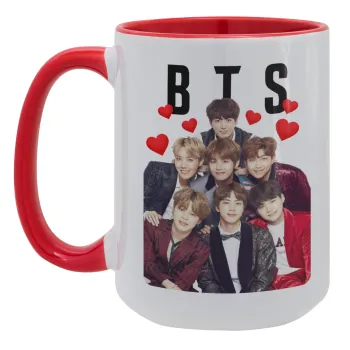 BTS hearts, Κούπα Mega 15oz, κεραμική Κόκκινη, 450ml