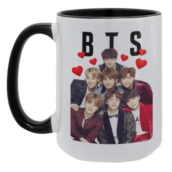 BTS hearts, Κούπα Mega 15oz, κεραμική Μαύρη, 450ml