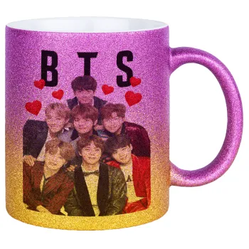 BTS hearts, Κούπα Χρυσή/Ροζ Glitter, κεραμική, 330ml