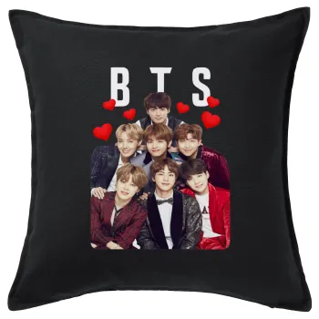 BTS hearts, Μαξιλάρι καναπέ Μαύρο 100% βαμβάκι, περιέχεται το γέμισμα (50x50cm)