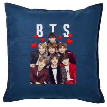 BTS hearts, Μαξιλάρι καναπέ Μπλε 100% βαμβάκι, περιέχεται το γέμισμα (50x50cm)