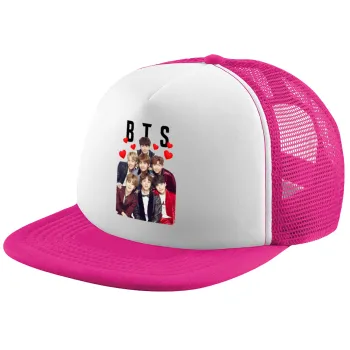 BTS hearts, Καπέλο Ενηλίκων Soft Trucker με Δίχτυ Pink/White (POLYESTER, ΕΝΗΛΙΚΩΝ, UNISEX, ONE SIZE)