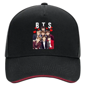 BTS hearts, DRILL Καπέλο Ενηλίκων Ultimate ΜΑΥΡΟ/ΚΟΚΚΙΝΟ, (100% ΒΑΜΒΑΚΕΡΟ, ΕΝΗΛΙΚΩΝ, UNISEX, ONE SIZE)