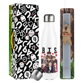 BTS hearts, Easter candle, metallic white thermos bottle (500ml) & aromatic flat candle (30cm) (GRAY)