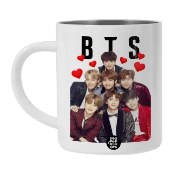 BTS hearts, BIG Mug Stainless steel double wall (450ml, White)
