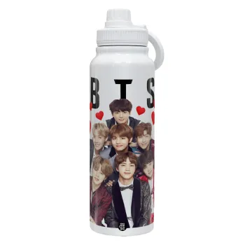 BTS hearts, Θερμός 1L Ανοξείδωτο με Βάση Κινητού & Διπλά Τοιχώματα