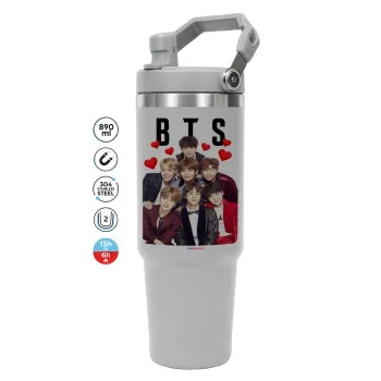 BTS hearts, GREY color, 890ml (30oz) stainless Steel Tumbler with Handle