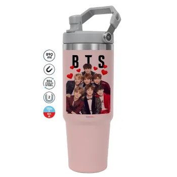 BTS hearts, Pink color, 890ml (30oz) stainless Steel Tumbler with Handle