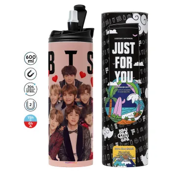 BTS hearts, Tumbler stainless steel PINK 600ml