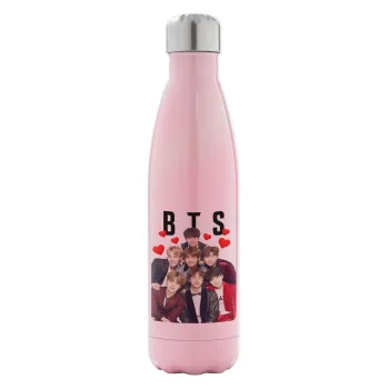 BTS hearts, Metal mug thermos Pink Iridiscent (Stainless steel), double wall, 500ml