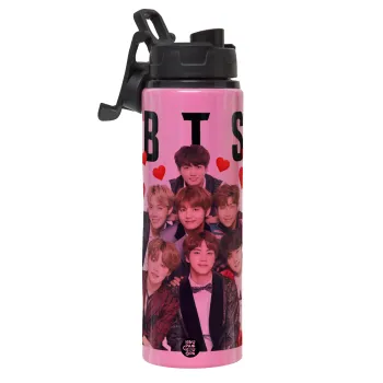BTS hearts, Μεταλλικό παγούρι νερού με καπάκι ασφαλείας, αλουμινίου 850ml