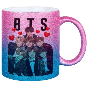 BTS hearts, Κούπα Χρυσή/Μπλε Glitter, κεραμική, 330ml