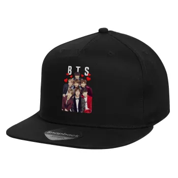 BTS hearts, Καπέλο παιδικό Flat Snapback, Μαύρο (100% ΒΑΜΒΑΚΕΡΟ, ΠΑΙΔΙΚΟ, UNISEX, ONE SIZE)