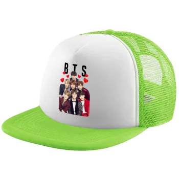 BTS hearts, Child's Soft Trucker Hat with Green/White Mesh (POLYESTER, CHILDREN'S, ONE SIZE)