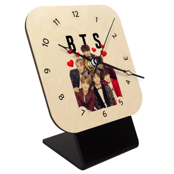 BTS hearts, Quartz Table clock in natural wood (10cm)