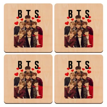BTS hearts, ΣΕΤ x4 Σουβέρ ξύλινα τετράγωνα plywood (9cm)