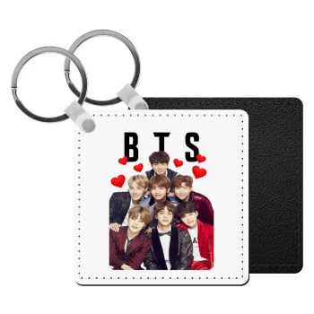 BTS hearts, Μπρελόκ Δερματίνη, τετράγωνο ΜΑΥΡΟ (5x5cm)