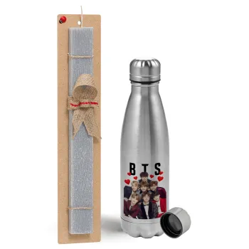 BTS hearts, Easter Set, metallic Inox water bottle (750ml) & aromatic flat Easter candle (30cm) (GRAY)