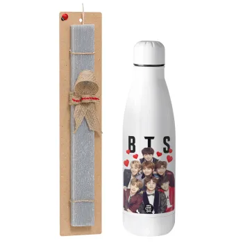 BTS hearts, Easter Set, metallic stainless thermos bottle (500ml) & scented flat Easter candle (30cm) (GRAY)