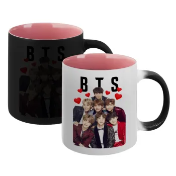 BTS hearts, Κούπα Μαγική εσωτερικό ΡΟΖ, κεραμική 330ml που αλλάζει χρώμα με το ζεστό ρόφημα