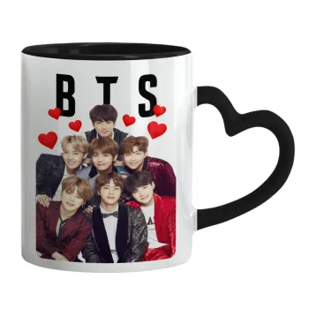 BTS hearts, Mug heart black handle, ceramic, 330ml