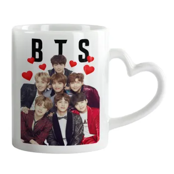 BTS hearts, Κούπα καρδιά χερούλι λευκή, κεραμική, 330ml