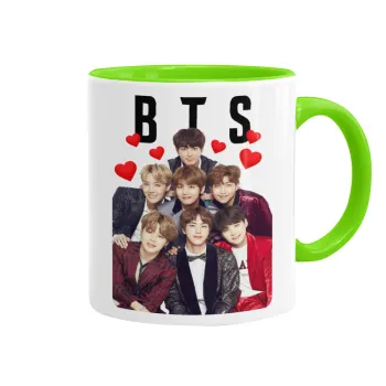BTS hearts, Mug colored light green, ceramic, 330ml