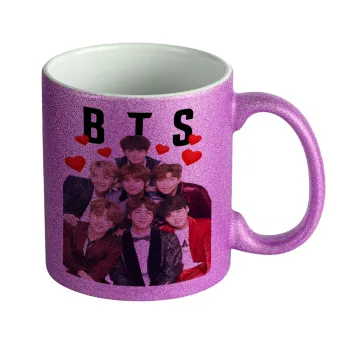 BTS hearts, Κούπα Μωβ Glitter που γυαλίζει, κεραμική, 330ml