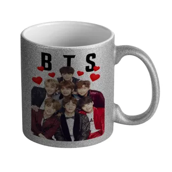 BTS hearts, Κούπα Ασημένια Glitter που γυαλίζει, κεραμική, 330ml