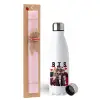 Easter Set, metallic stainless steel water bottle (750ml) & scented flat Easter candle (30cm) (PINK)