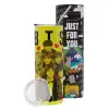 Neon Yellow Travel Tumbler θερμό, μεταλλικό καλαμάκι(Ανωξείδωτο 304 Food grade, BPA free, 600ml)
