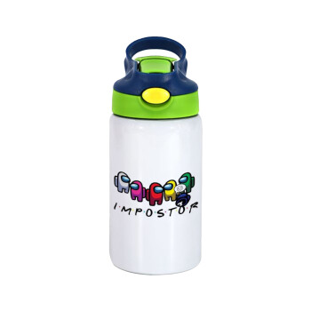 Among US impostor, Children's hot water bottle, stainless steel, with safety straw, green, blue (350ml)