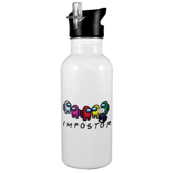 Among US impostor, White water bottle with straw, stainless steel 600ml