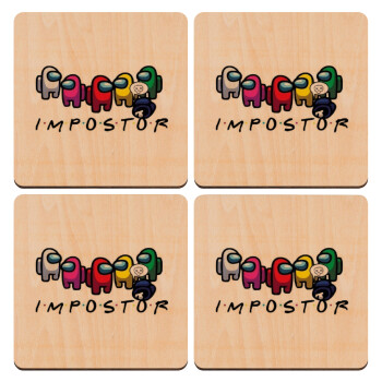 Among US impostor, ΣΕΤ x4 Σουβέρ ξύλινα τετράγωνα plywood (9cm)