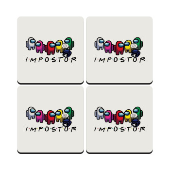 Among US impostor, ΣΕΤ 4 Σουβέρ ξύλινα τετράγωνα (9cm)