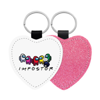 Among US impostor, Μπρελόκ PU δερμάτινο glitter καρδιά ΡΟΖ