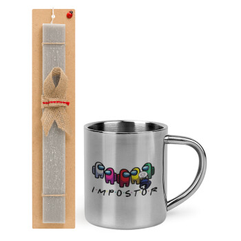 Among US impostor, Easter Set, metallic thermal cup (300ml) & Easter aromatic flat candle (30cm) (GRAY)