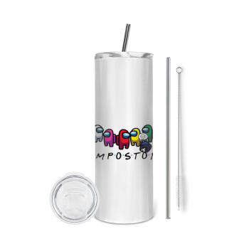 Among US impostor, Eco friendly stainless steel tumbler 600ml, with metal straw & cleaning brush