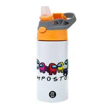 Among US impostor, Children's hot water bottle, stainless steel, with safety straw, Orange/Grey (360ml) BPA-FREE