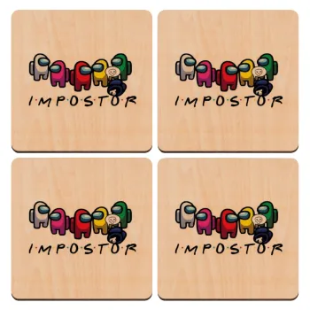 Among US impostor, ΣΕΤ x4 Σουβέρ ξύλινα τετράγωνα plywood (9cm)