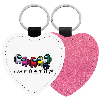 Among US impostor, Μπρελόκ PU δερμάτινο glitter καρδιά ΡΟΖ
