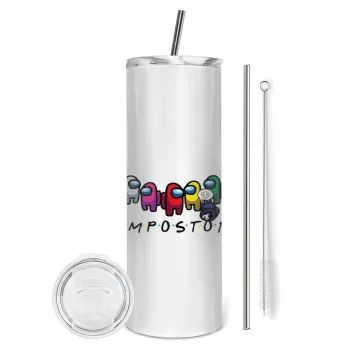 Among US impostor, Tumbler ποτήρι θερμό από ανοξείδωτο ατσάλι 600ml, με μεταλλικό καλαμάκι & βούρτσα καθαρισμού