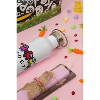 Among US impostor, Easter Set, SS Metallic water bottle (620ml, stainless steel) & scented flat Easter candle (30cm) (PINK)