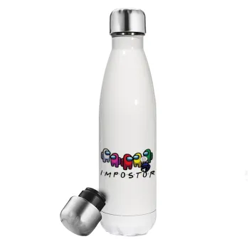 Among US impostor, Μεταλλικό παγούρι θερμός Λευκό (Stainless steel), διπλού τοιχώματος, 500ml