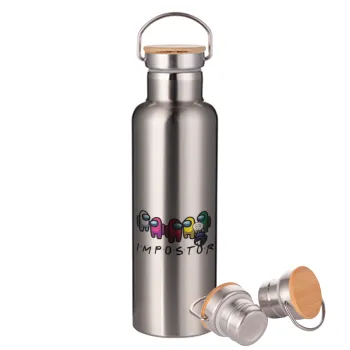 Among US impostor, Stainless steel Silver with wooden lid (bamboo), double wall, 750ml