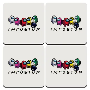 Among US impostor, ΣΕΤ 4 Σουβέρ ξύλινα τετράγωνα (9cm)